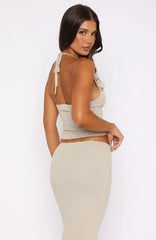 Magic Memory Knit Halter Top Champagne