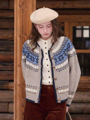 Elyse Round Neck Fair Isle 100% Wool Cardigan