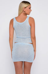 My Little Secret Sequin Knit Mini Skirt Ice Blue