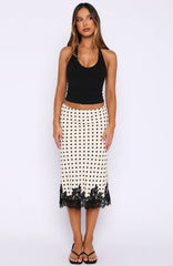 Knew It's You Midi Skirt Off White/Black Polka Dot