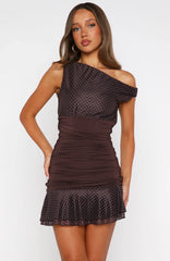 Catch Me If You Can Mini Dress Choc/Pink Polka Dot