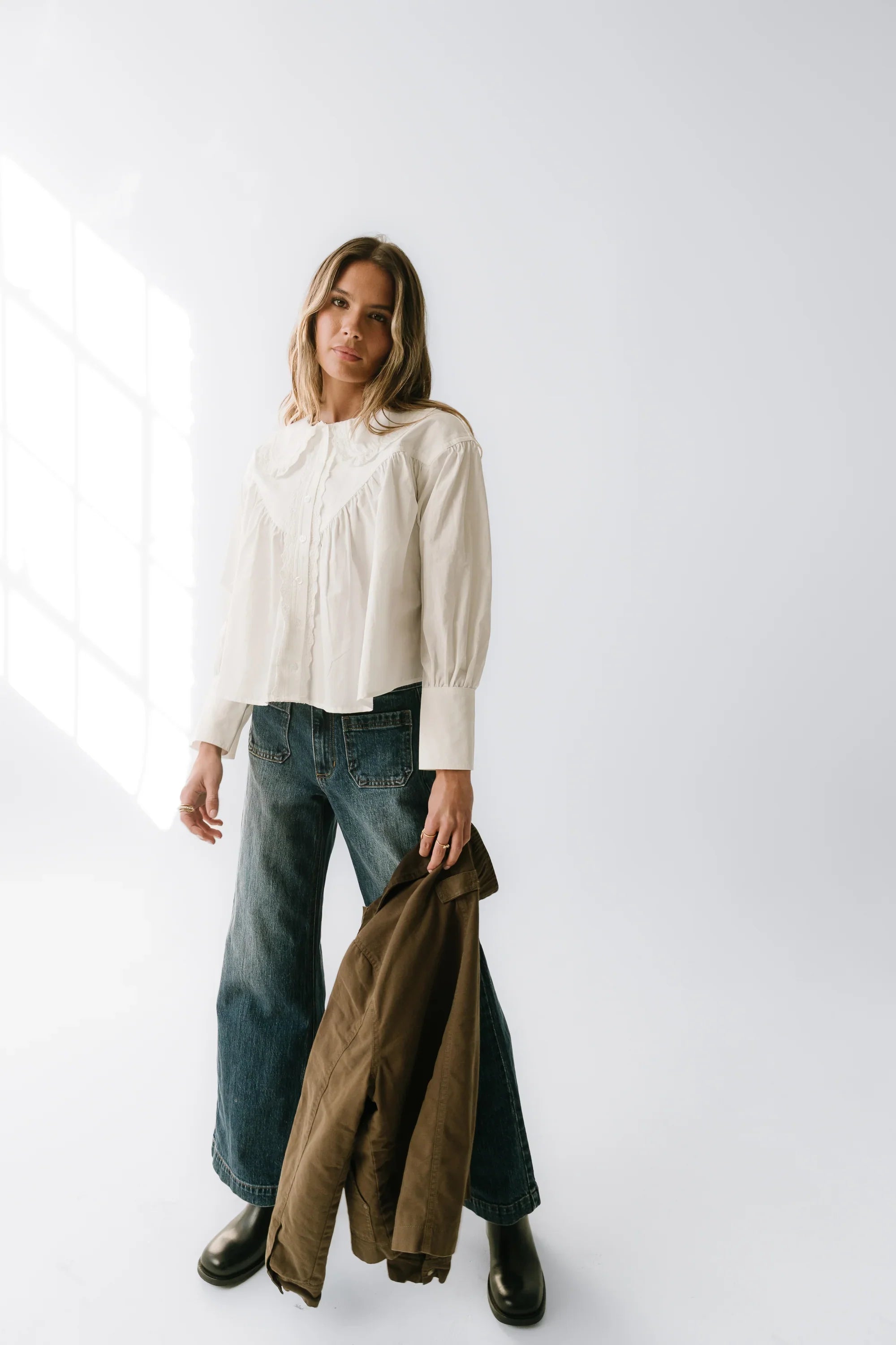Amelia Collared Blouse in White