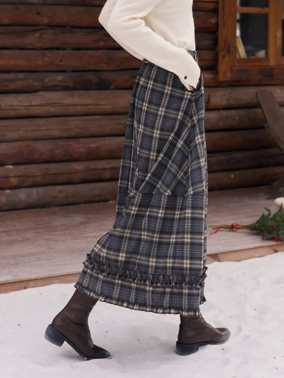 Pearl Ruffle Plaid Skirt