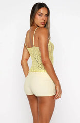Femme Fuel Sequin Crochet Top Lemon