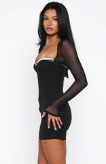 Get Into It Long Sleeve Mini Dress Black