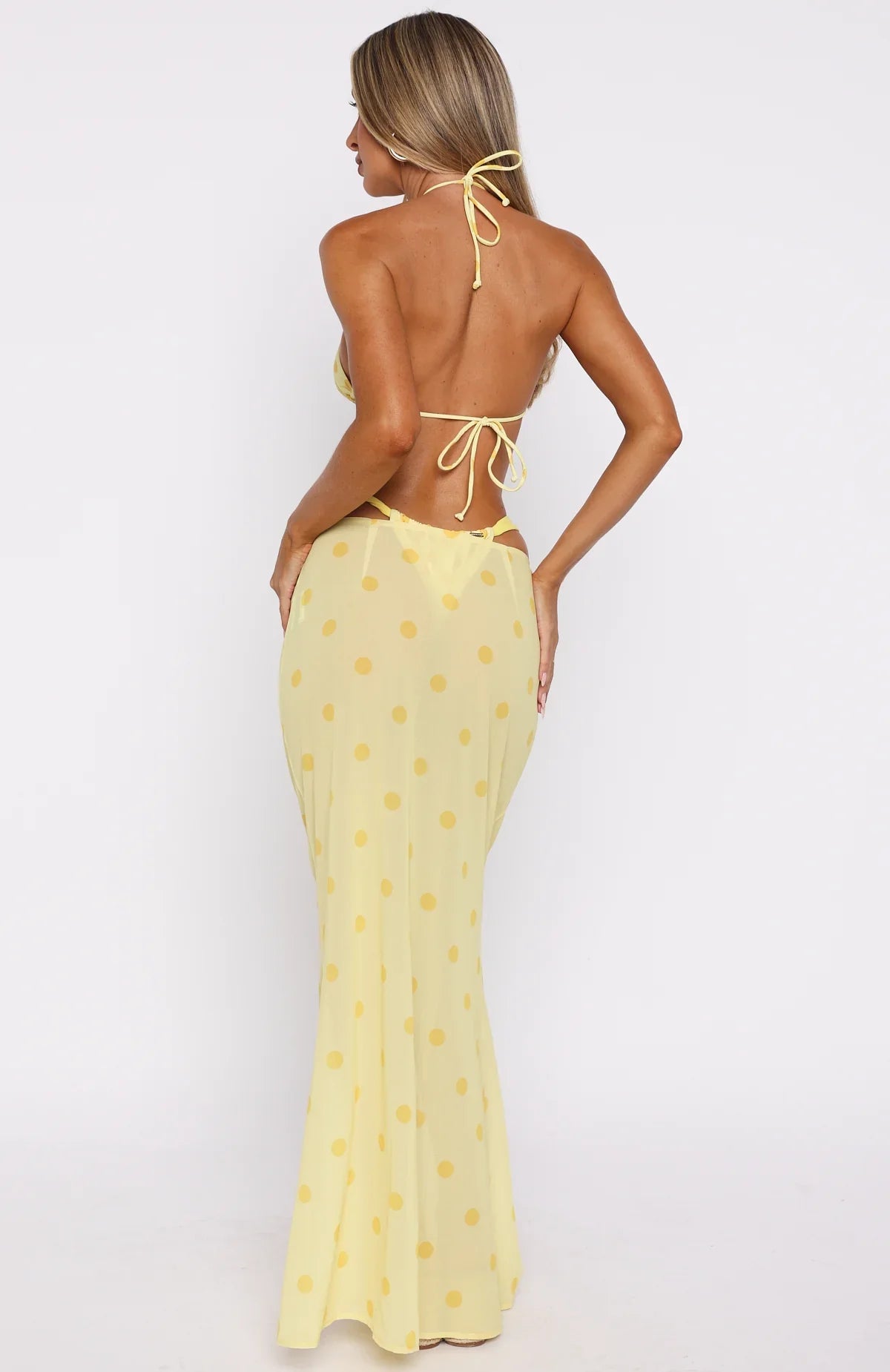 Crowd Pleaser Maxi Skirt Lemon Polka Dot