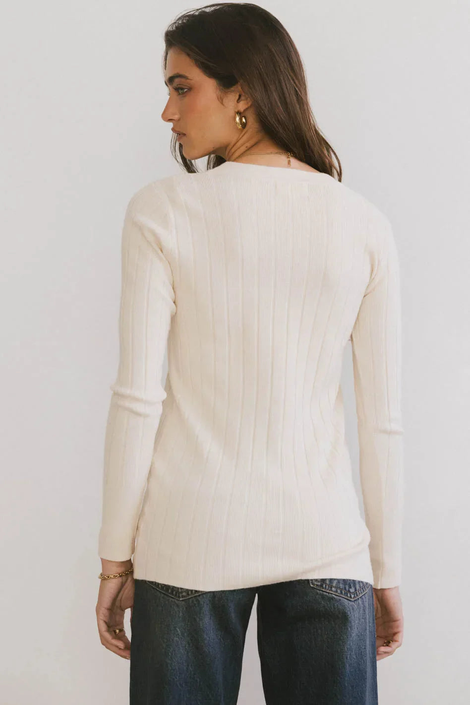 Ribbed Button Front Top in Ivory