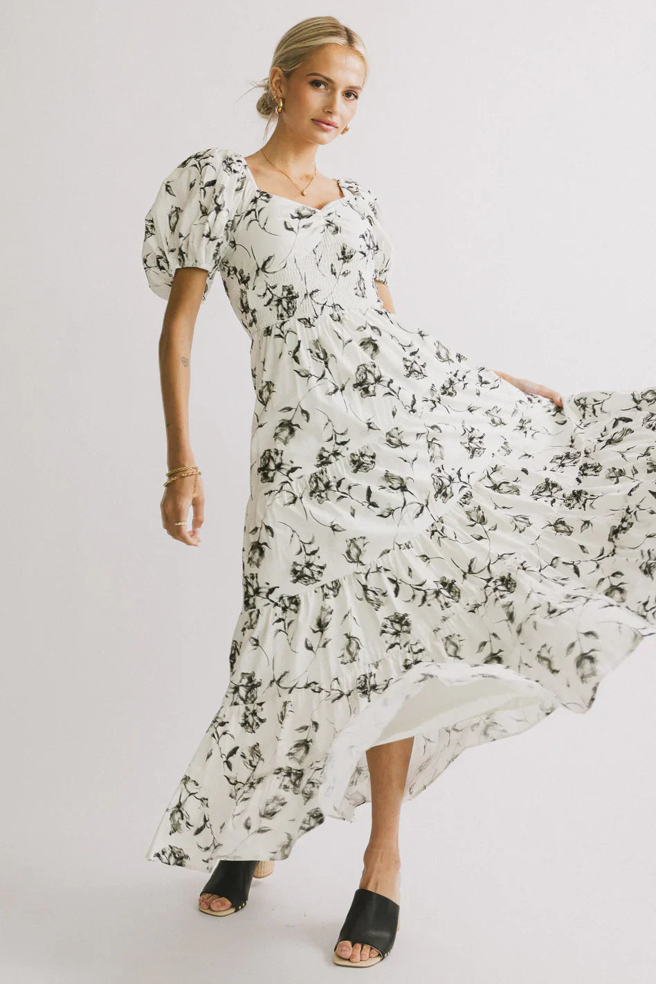 Robbie Floral Midi Dress in White