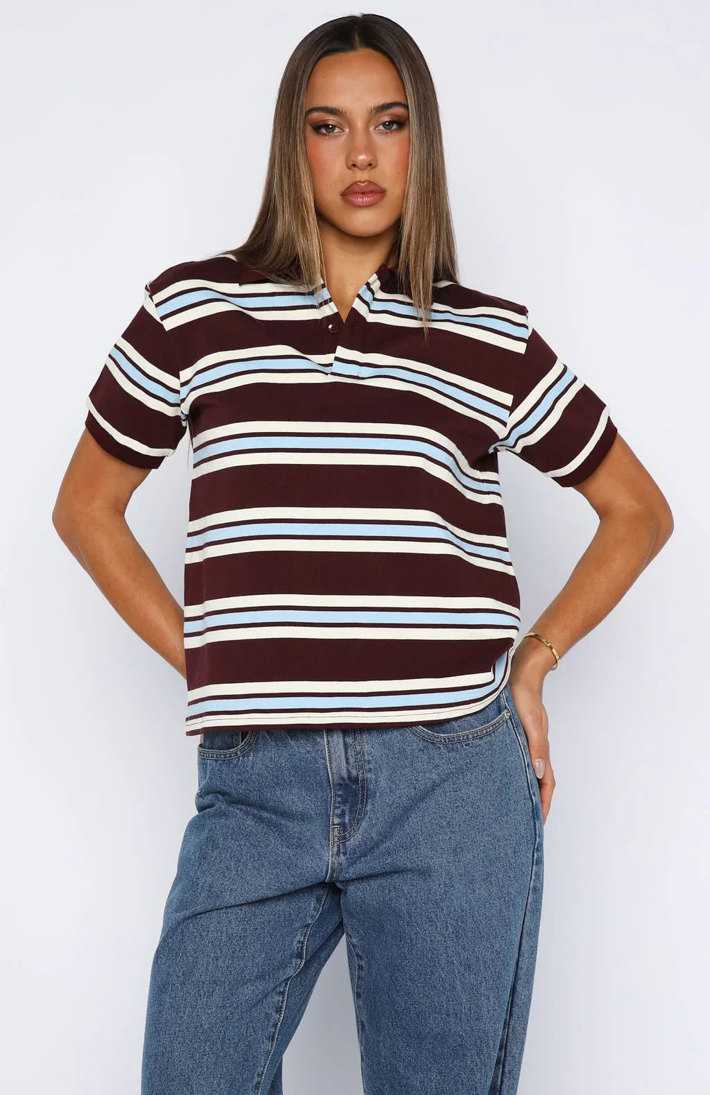 Make Your Move Polo Tee Burgundy Stripe