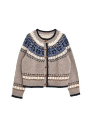 Elyse Round Neck Fair Isle 100% Wool Cardigan