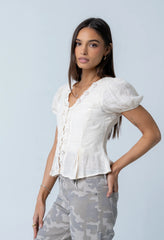 Brianna Embroidered Blouse in Cream