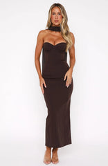 Raining Hearts Strapless Maxi Dress Chocolate